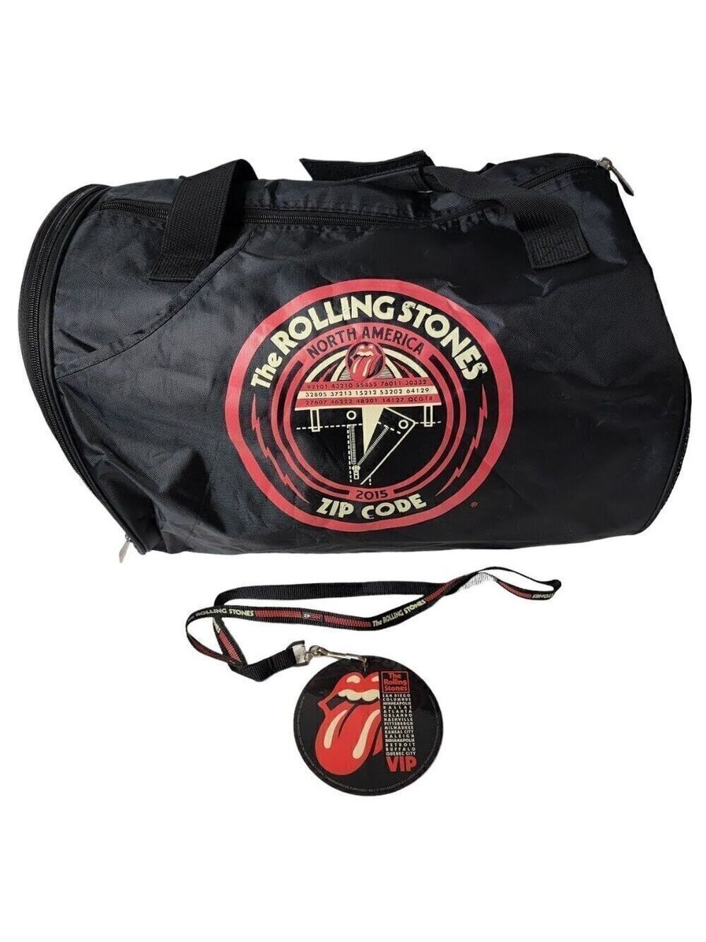 Rare Rolling Stones 2015 Zip Code Tour VIP Duffel bag and VIP Badge